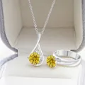 S925 zilveren sieradenset met gele moissanite ketting en bijpassende solitaire ring - Goudgeel