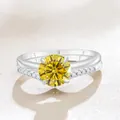 S925 silver set featuring a round yellow moissanite ring and V-shaped band stacking - Gold Yellow