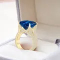 Luxury S925 gold-plated ring with 10x14mm square-cut blue moissanite and micro-pave stones - Size 5 / Sapphire Blue