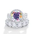 Luxury 12ct round moissanite halo ring set with rainbow gemstone in 925 silver - US 5 / AB Color