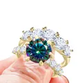 Luxe 7,8ct moissaniet bruidsset in verguld 925 zilver met gegraveerde S925 stempel - Maat 5 / 2-in-1 Ringenset (xyq4034) / Regenboog