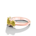 Bague trois pierres en argent S925 avec gemmes jaunes rondes et finition or rose - Or Rose - Jaune Doré