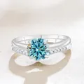 S925 silver jewelry set featuring a round blue moissanite ring and a V-shaped band - Original Blue