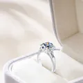 5 carat moissanite silver ring set with baguette side stones in cream velvet box - White