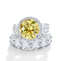 Luxurious 925 silver ring set with yellow moissanite main stone and halo wedding bands - US 5 / Lemon Yellow