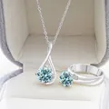 S925 sterling zilveren sieradenset met oceaanblauwe moissaniet ketting en ring - Origineel Blauw