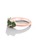 Bague en argent S925 plaqué or rose avec trois pierres de moissanite vertes ovales - Or Rose - Vert Foncé