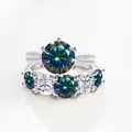 Luxe S925 zilveren ringenset met levendige rond geslepen veelkleurige stenen - Regenboog