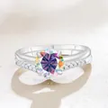 S925 sterling silver ring set featuring rainbow moissanite and V-shaped band - AB Color
