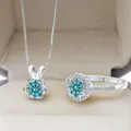 Parure de bijoux en argent sterling S925 avec une pierre précieuse moissanite bleu lac - Bleu d'Origine