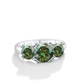 Elegante anello in argento 925 con tre moissaniti verdi dal taglio rotondo - Verde Scuro