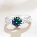 S925 sterling silver bridal ring set with aurora moissanite main stone and V-band - Rainbow