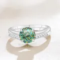 S925 sterling silver moissanite ring set with brilliant round cut stones and fire luster - Cyan with White Facet