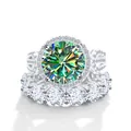 Luxury 925 silver bridal ring set featuring a 12ct green moissanite with diamond band - US 5 / Teal