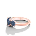 Bague élégante en argent S925 plaqué or rose avec trois pierres bleues ovales et diamants - Or Rose-Bleu Royal Foncé