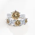 Elegante s925 zilveren ringset met champagne moissaniet stenen en klassieke klauwzetting - Champagne