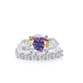 Luxury sterling silver ring set with 12ct multicolor moissanite and heart accents - AB Color