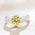 Elegant 925 silver moissanite jewelry set with yellow round gemstone and V-shaped band - Lemon Yellow