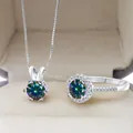 Parure en argent S925 avec collier en moissanite et bague auréole étincelante - Arc-en-ciel