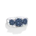 Elegante anello a tre pietre in argento sterling S925 con gemme rotonde blu scuro - Blu Reale