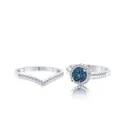 Set di anelli in argento 925 con moissanite blu e fascia a corona a forma di V chic - Blu Reale Profondo