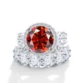 Luxury 925 sterling silver bridal ring set with large 12ct red moissanite stone - US 5 / Garnet Red