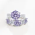 S925 sterling zilveren ringenset met grote paarse moissaniet en pavé gezette stenen - Lichtpaars
