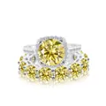 Set di anelli in argento S925 dorato con grande moissanite gialla da 8 carati e fascia - n.5 / Set di Anelli in Moissanite (Set da 2 Pezzi) / Giallo Limone