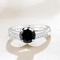 S925 sterling silver bridal set featuring a round black moissanite and matching band - Black
