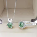 Parure de bijoux en argent S925 avec collier et bague en moissanite verte dans un coffret - Cyan avec Facette Blanche