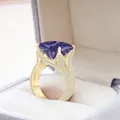 Luxurious gold-plated S925 silver ring with 10x14mm large emerald-cut purple moissanite - Size 5 / Light Purple