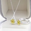S925 zilveren sieradenset met gele moissanite ketting en ring in luxe geschenkdoos - Citroengeel