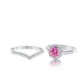 Set di anelli moissanite in argento 925 con pietra rosa e fede a corona a forma di V - Taglia 5 / Rosa