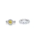 Luxury 925 silver halo ring set with yellow moissanite and eternity wedding band - Size 5 / Lemon Yellow