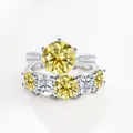Elegante S925 zilveren sieradenset met gele moissanite ring en een bijpassende band - Citroengeel