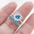 Sparkling S925 silver moissanite ring set with light blue round cut stones for women - US 5 / Aqua