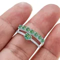 925 silver moissanite ring set with green gemstone crown design and micro-pave diamonds - Size 5 / Teal
