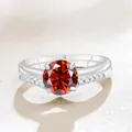 S925 silver set featuring round red moissanite ring and stud earrings with pavé diamonds - Garnet Red