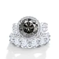 Luxury set with dark grey moissanite main ring and silver eternity band in 925 sterling silver - US 5 / Gray