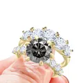 Luxe S925 sterling zilveren ringenset verguld met een ronde zwarte moissanite steen - Maat 5 / Grijs