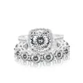 Set sposa moissanite 8 carati in argento sterling S925 dorato con anello a aureola - n.5 / Set di Anelli in Moissanite (Set da 2 Pezzi) / Bianco con Sfaccettatura Bianca