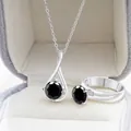 S925 sterling zilveren sieradenset met zwarte ronde steen ketting en ring in doosje - Zwart