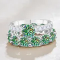 Zilveren S925 trouwringset met ronde groene moissanite-stenen en klauwzetting - Maat 5 / Teal
