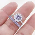 Elegant S925 silver two-piece ring set with round purple moissanite and halo stones - US 5 / Light Purple