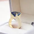 Luxurious gold-plated S925 silver ring featuring a large square mystic topaz gemstone - Size 5 / Rainbow