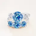 Luxury sky blue round moissanite ring set in S925 sterling silver with GRA certificate - Size 5 / Moissanite Ring Set / Sapphire Blue