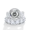 Luxurious 12ct moissanite 925 silver bridal ring set with two shimmering diamond bands - US 5 / White 100-Facet Cut