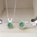 Parure de bijoux en argent S925 avec bague en moissanite verte et collier pendentif - Bleu sarcelle