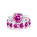 Set di anelli con moissanite rosa da 8ct in argento S925 con halo e fascia eternity - n.5 / Set di Anelli in Moissanite (Set da 2 Pezzi) / Rosa con Sfaccettatura Bianca