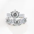 Elegante s925 zilveren ringenset met 6,6ct Moissanite in ronde briljante slijpvorm - Wit met Witte Facet
